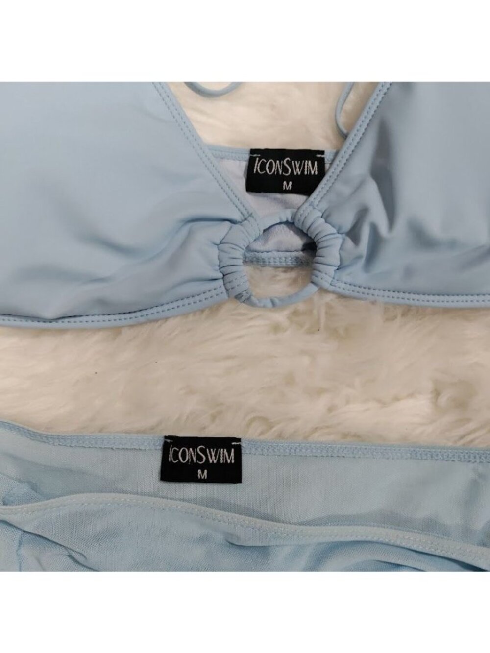 Icon Swim Light Blue Bikini Set With Ruched Cover Up Skirt & Halter Top Size S - Picture 7 of 13